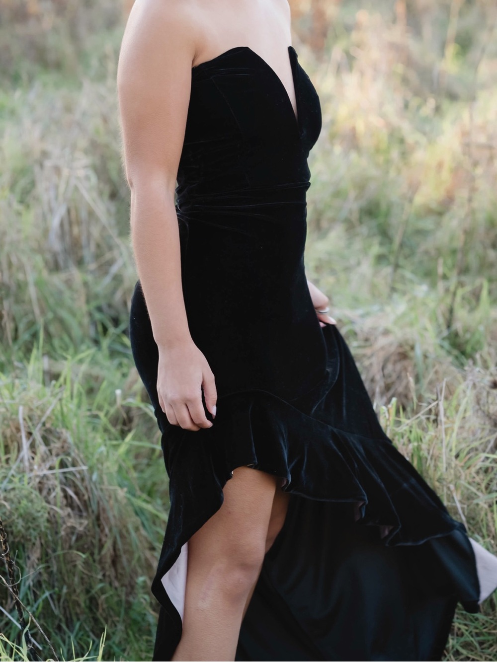 Symphony Black Velvet Strapless High Low Formal Gown L